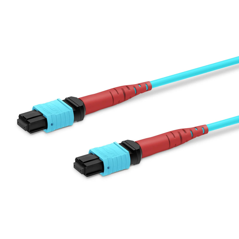 15m (49ft) MTP® Jumper, MTP®-24 UPC (Female) to MTP®-24 UPC (Female), 24 Fibers, Multimode (OM3), Plenum (OFNP), 0.35dB Max, Type A, Aqua