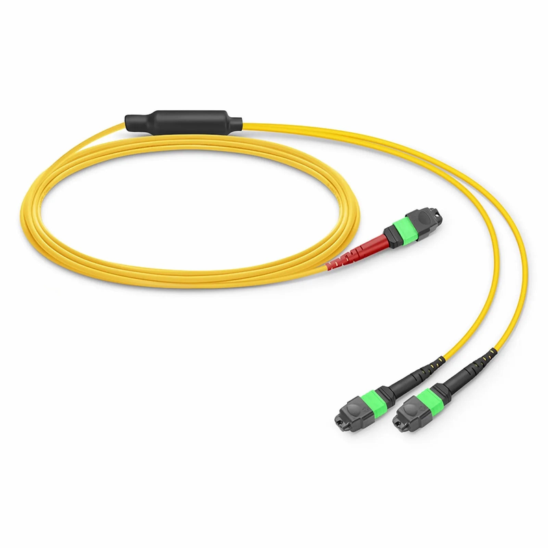 1m (3ft) MTP® Breakout Cable, MTP®-24 APC (Female) to 2 x MTP®-12 APC (Female), 24 Fibers, Single Mode (OS2), Plenum (OFNP), 0.35dB Max, Type A, Yellow