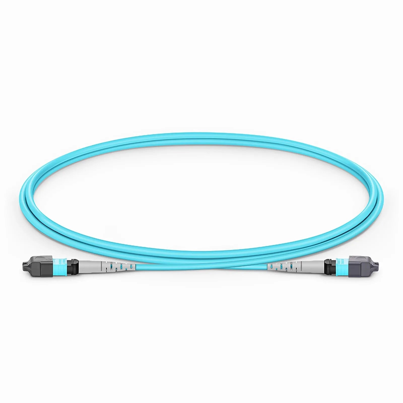 1m (3ft) MTP® Jumper, MTP®-8 UPC (Female) to MTP®-8 UPC (Female), 8 Fibers, Multimode (OM3), Plenum (OFNP), 0.35dB Max, Type B, Aqua