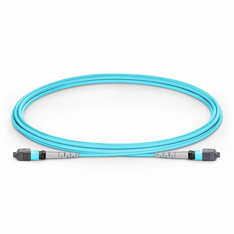2m (7ft) MTP® Jumper, MTP®-8 UPC (Female) to MTP®-8 UPC (Female), 8 Fibers, Multimode (OM3), Plenum (OFNP), 0.35dB Max, Type B, Aqua