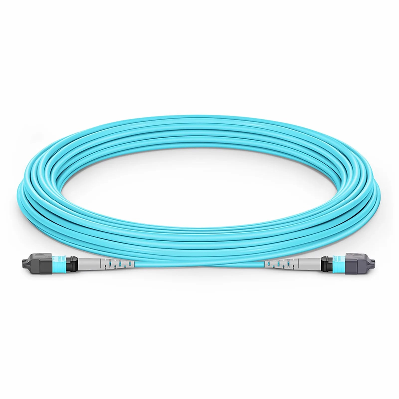 10m (33ft) MTP® Jumper, MTP®-8 UPC (Female) to MTP®-8 UPC (Female), 8 Fibers, Multimode (OM3), Plenum (OFNP), 0.35dB Max, Type B, Aqua