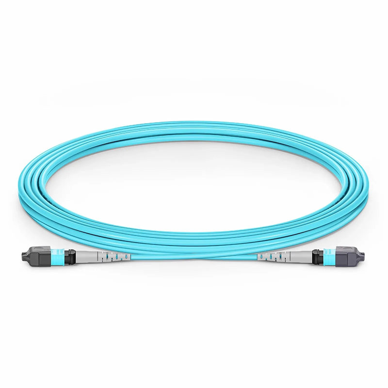 3m (10ft) MTP® Jumper, MTP®-8 UPC (Female) to MTP®-8 UPC (Female), 8 Fibers, Multimode (OM3), Plenum (OFNP), 0.35dB Max, Type B, Aqua