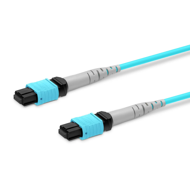 3m (10ft) MTP® Jumper, MTP®-8 UPC (Female) to MTP®-8 UPC (Female), 8 Fibers, Multimode (OM3), Plenum (OFNP), 0.35dB Max, Type B, Aqua