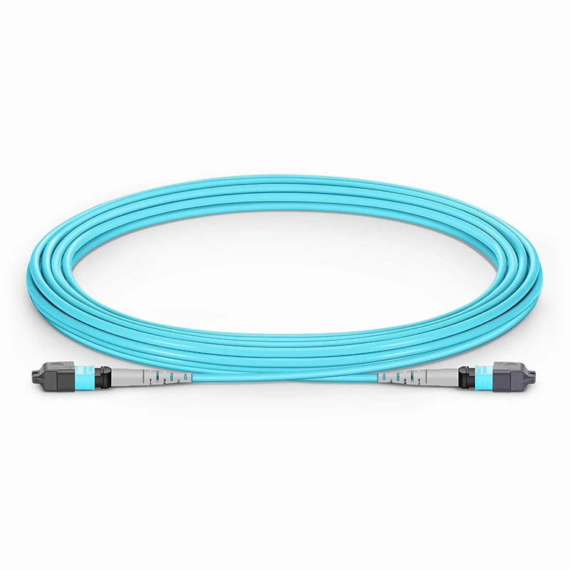 5m (16ft) MTP® Jumper, MTP®-8 UPC (Female) to MTP®-8 UPC (Female), 8 Fibers, Multimode (OM3), Plenum (OFNP), 0.35dB Max, Type B, Aqua