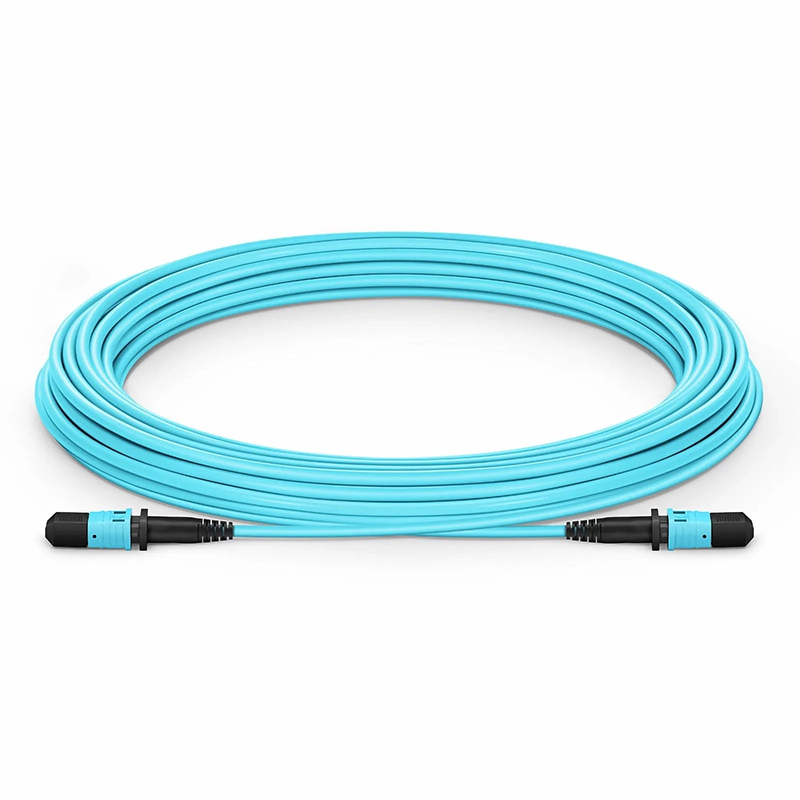 30m (98ft) MPO Jumper, Senko MPO-12 APC (Female) to MPO-12 APC (Female), 8 Fibers, Multimode (OM3), LSZH, 0.35dB Max, Type B, Aqua