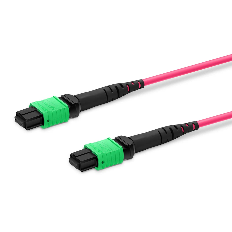 1m (3ft) MTP® Jumper, MTP®-16 APC (Female) to MTP®-16 APC (Female), 16 Fibers, Multimode (OM4), Dual Rated (OFNR/LSZH), 0.35dB Max, Crossover, Magenta