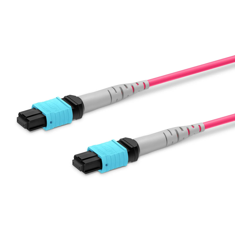 3m (10ft) MTP® Jumper, MTP®-8 UPC (Female) to MTP®-8 UPC (Female), 8 Fibers, Multimode (OM4), Plenum (OFNP), 0.25dB Max, Type B, Magenta