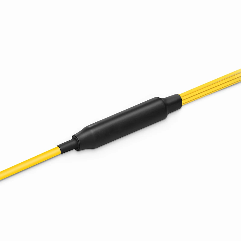 30m (98ft) MTP® Hybrid Trunk Cable, MTP®-8 APC (Female) to 4 LC UPC Duplex Uniboot, 16 Fibers, Single Mode (OS2), Plenum (OFNP), 0.35dB Max, Type B, Double Jacket, Yellow
