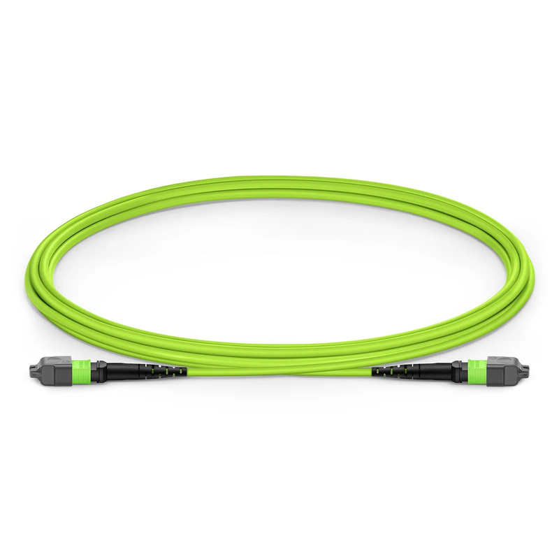 2m (7ft) MTP® Jumper, MTP®-12 UPC (Female) to MTP®-12 UPC (Female), 12 Fibers, Multimode (OM5), Plenum (OFNP), 0.35dB Max, Type B, Lime Green