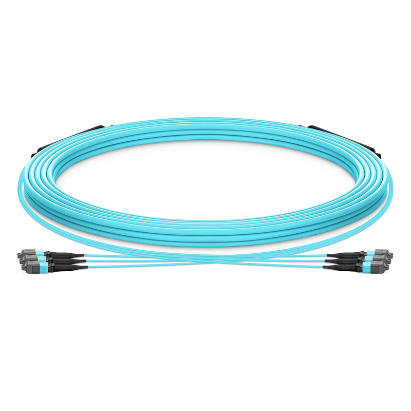 30m (98ft) MTP® Trunk Cable, MTP®-12 UPC (Male) to MTP®-12 UPC (Female), 36 Fibers, Multimode (OM3), Plenum (OFNP), 0.20dB Max, Type A, Double Jacket, Aqua