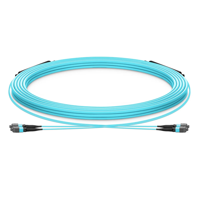 30m (98ft) MTP® Trunk Cable, MTP®-12 UPC (Female) to MTP®-12 UPC (Female), 24 Fibers, Multimode (OM3), Plenum (OFNP), 0.20dB Max, Type B, Double Jacket, Aqua