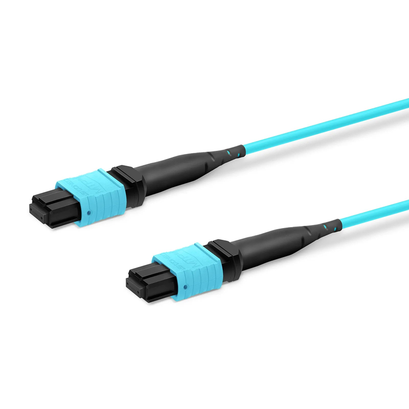 30m (98ft) MTP® Trunk Cable, MTP®-12 UPC (Female) to MTP®-12 UPC (Female), 36 Fibers, Multimode (OM3), Plenum (OFNP), 0.20dB Max, Type B, Double Jacket, Aqua
