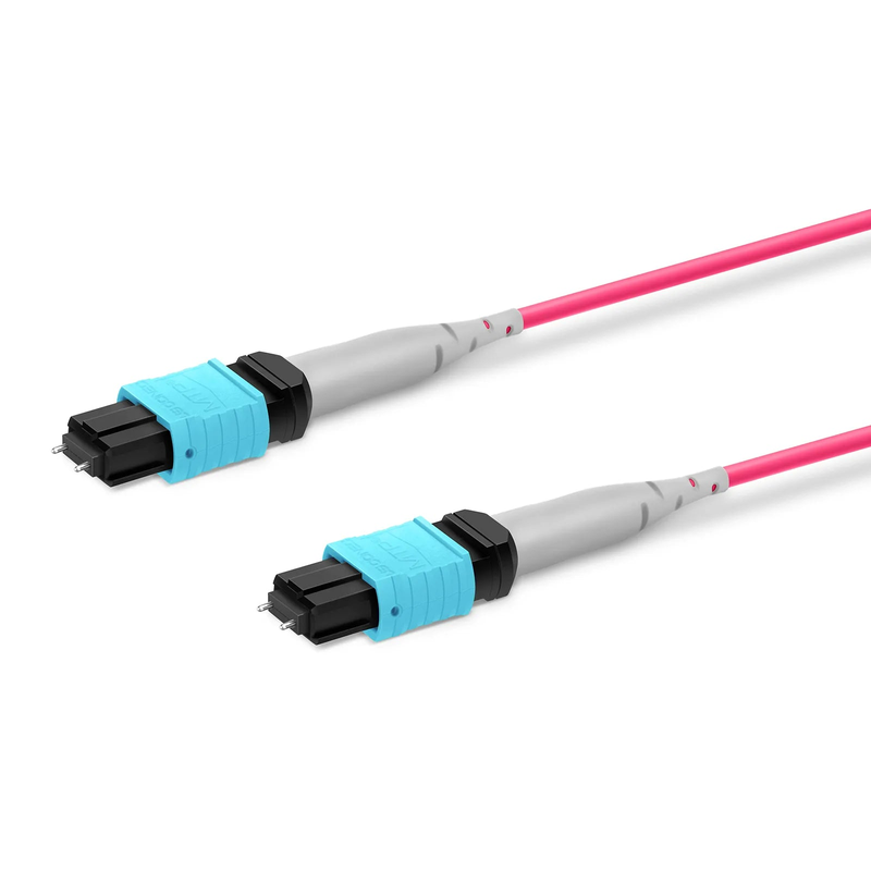 30m (98ft) MTP® Trunk Cable, MTP®-8 UPC (Male) to MTP®-8 UPC (Male), 32 Fibers, Multimode (OM4), Plenum (OFNP), 0.20dB Max, Type B, Double Jacket, Magenta