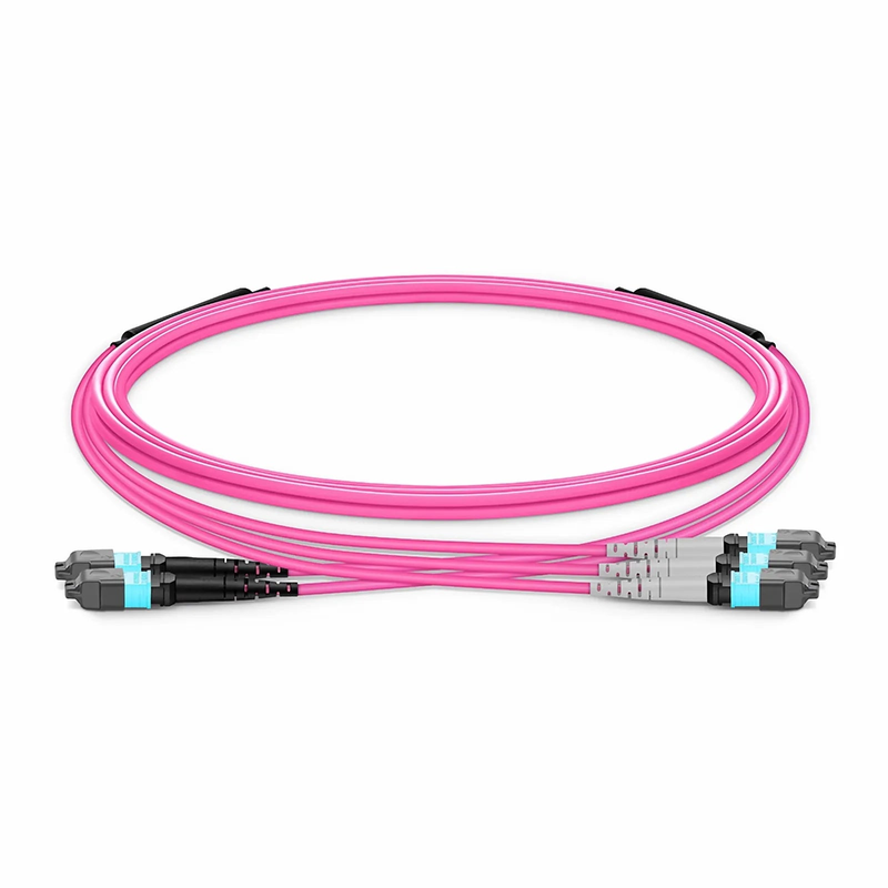 3m (10ft) MTP® Breakout Cable, 2 x MTP®-12 UPC (Male) to 3 x MTP®-8 UPC (Female), 24 Fibers, Multimode (OM4), Plenum (OFNP), 0.35dB Max, Type A, Magenta