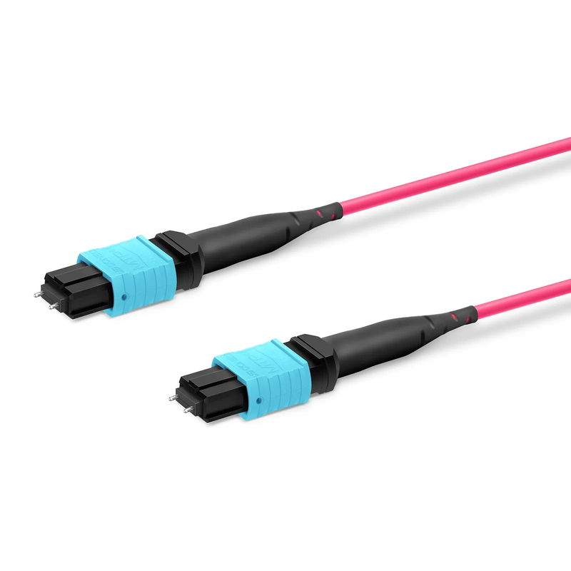 30m (98ft) MTP® Trunk Cable, MTP®-12 UPC (Male) to MTP®-12 UPC (Male), 48 Fibers, Multimode (OM4), Plenum (OFNP), 0.20dB Max, Type B, Double Jacket, Magenta