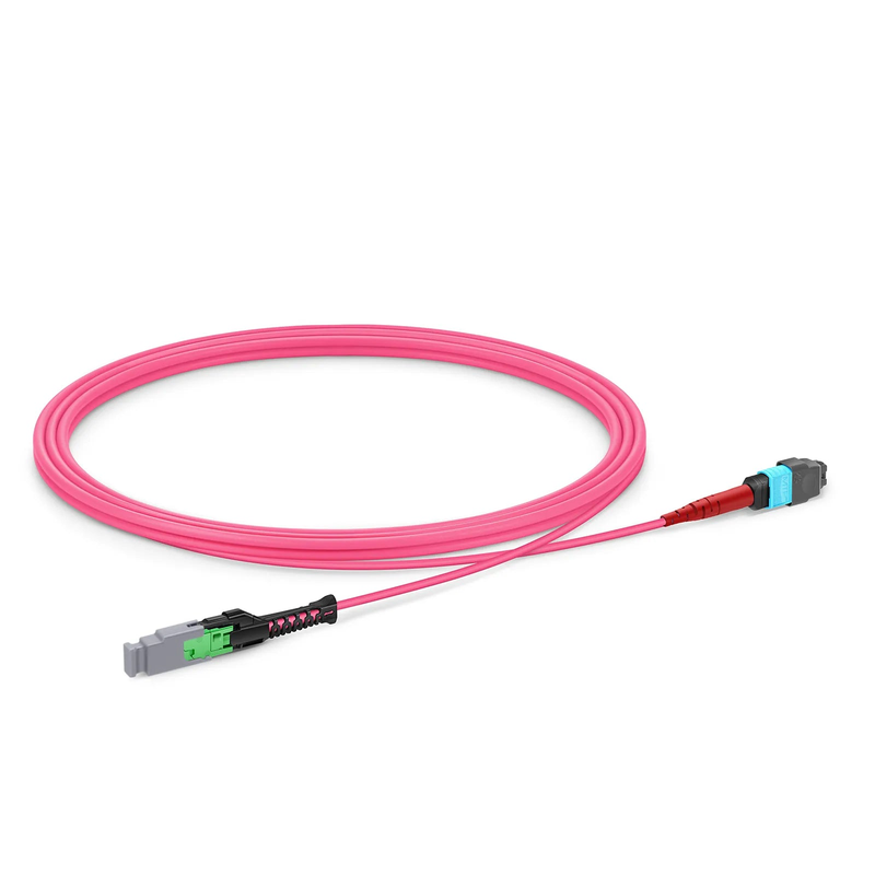 2m (7ft) MMC Jumper, MMC-24 APC (Female) to MTP®-24 UPC (Female), 24 Fibers, Multimode (OM4), Plenum (OFNP), 0.35dB Max, Jumper Polarity, Magenta