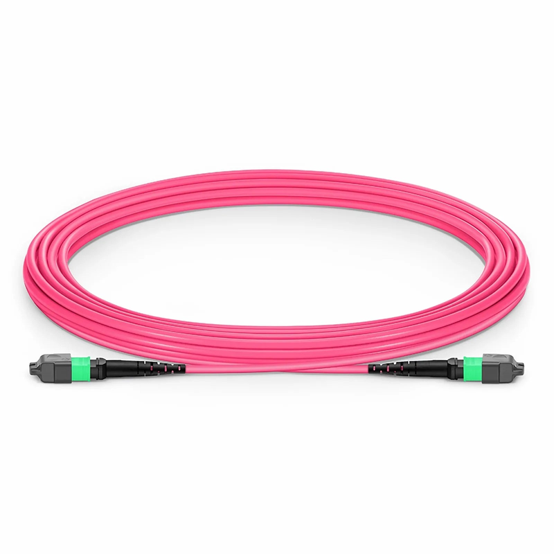 5m (16ft) MTP® Jumper, MTP®-16 APC (Female) to MTP®-16 APC (Female), 16 Fibers, Multimode (OM4), Plenum (OFNP), 0.35dB Max, Crossover, Magenta