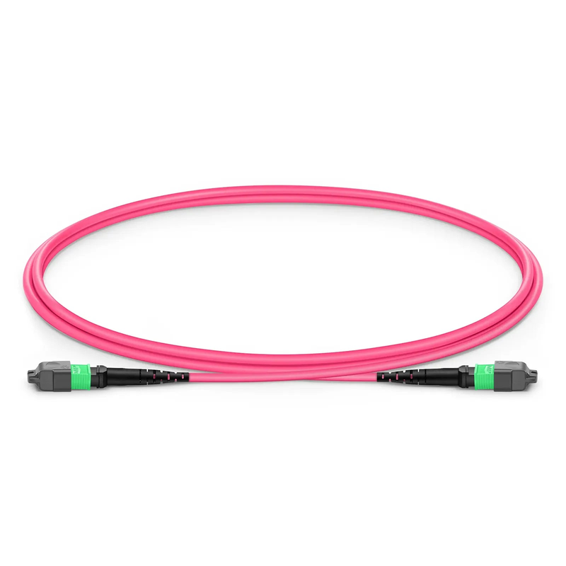 1m (3ft) MTP® Jumper, MTP®-16 APC (Female) to MTP®-16 APC (Female), 16 Fibers, Multimode (OM4), Dual Rated (OFNR/LSZH), 0.35dB Max, Crossover, Magenta