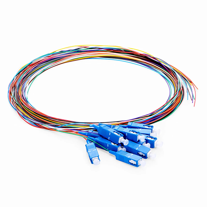 1m (3ft) Fiber Pigtail, SC UPC to Unterminated, 12 Fibers, Unjacketed Color-Coded, OS2 Single Mode, PVC (Unrated), 0.9mm, 12-Color