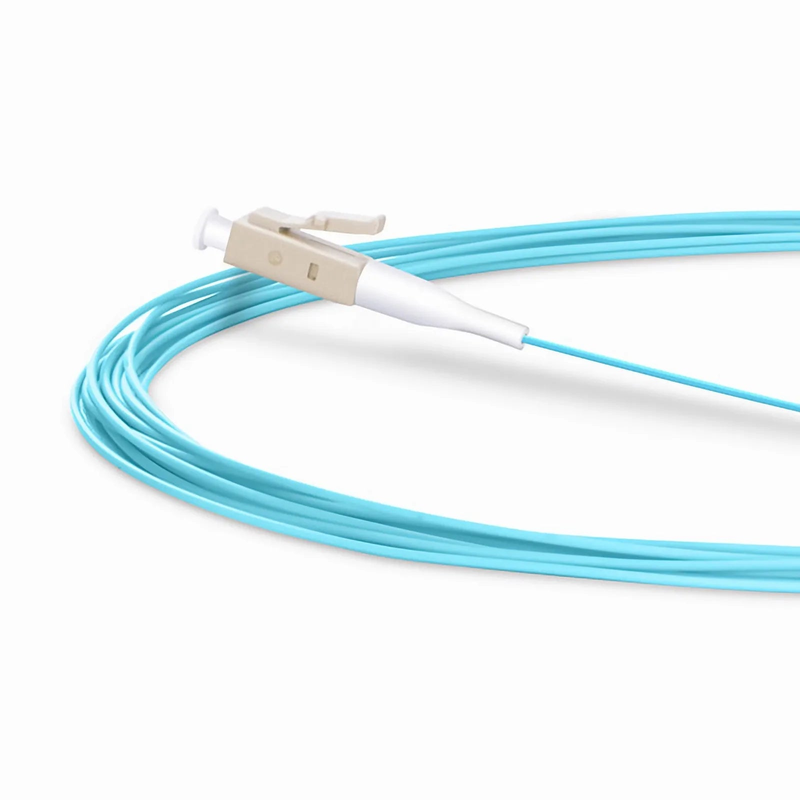 1m (3ft) Fiber Pigtail, LC UPC to Unterminated, Simplex, OM3 Multimode, PVC (Unrated), 0.9mm, Aqua