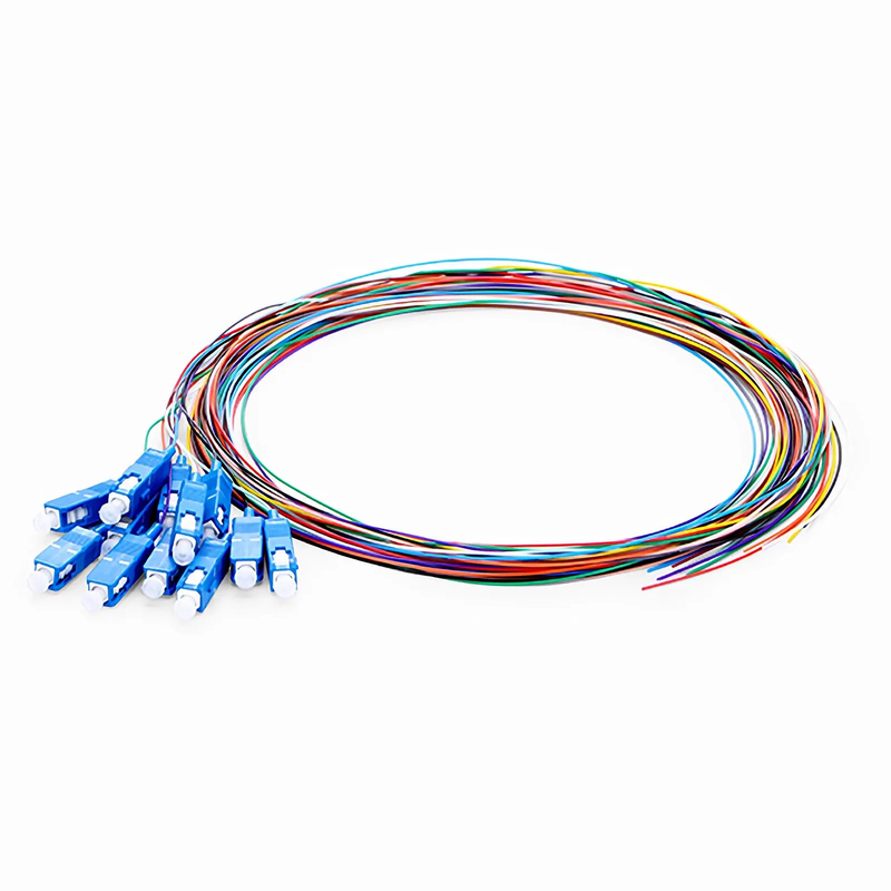 1m (3ft) Fiber Pigtail, SC UPC to Unterminated, 12 Fibers, Unjacketed Color-Coded, OS2 Single Mode, PVC (Unrated), 0.9mm, 12-Color
