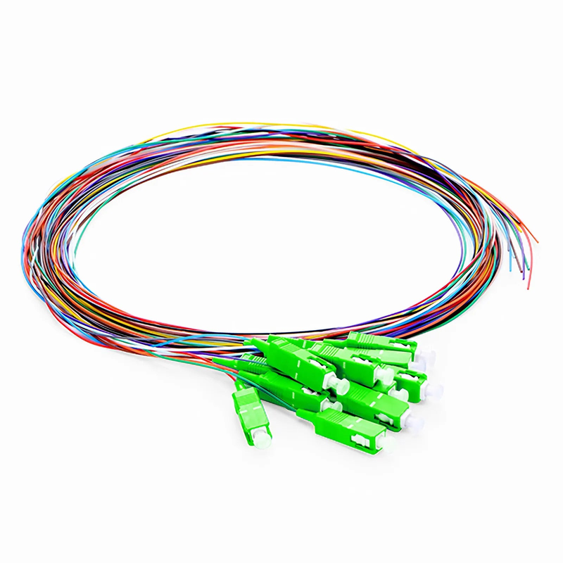 1m (3ft) Fiber Pigtail, SC APC to Unterminated, 12 Fibers, Unjacketed Color-Coded, OS2 Single Mode, PVC (Unrated), 0.9mm, 12-Color