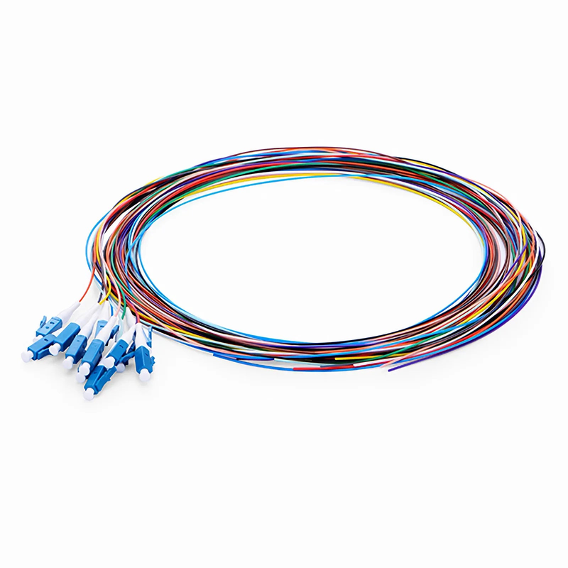1m (3ft) Fiber Pigtail, LC UPC to Unterminated, 12 Fibers, Unjacketed Color-Coded, OS2 Single Mode, PVC (Unrated), 0.9mm, 12-Color