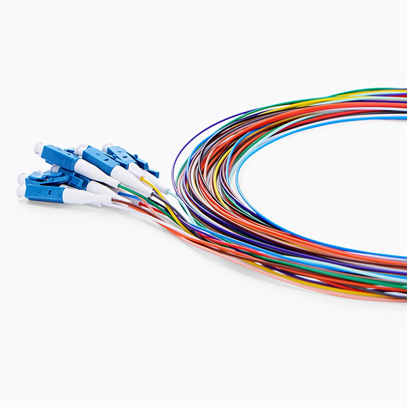 1m (3ft) Fiber Pigtail, LC UPC to Unterminated, 12 Fibers, Unjacketed Color-Coded, OS2 Single Mode, PVC (Unrated), 0.9mm, 12-Color