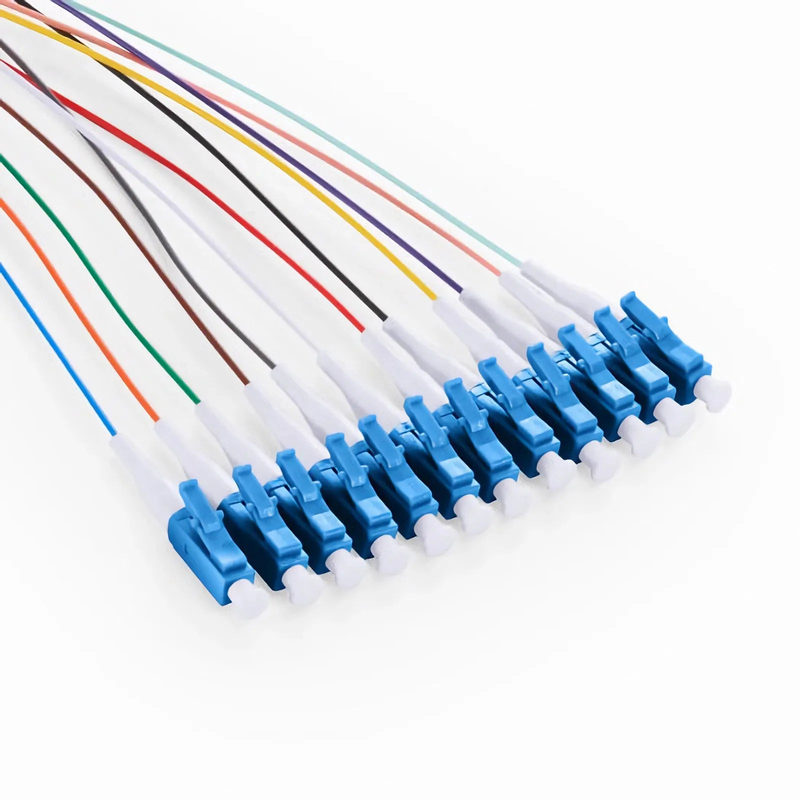 1m (3ft) Fiber Pigtail, LC UPC to Unterminated, 12 Fibers, Unjacketed Color-Coded, OS2 Single Mode, PVC (Unrated), 0.9mm, 12-Color