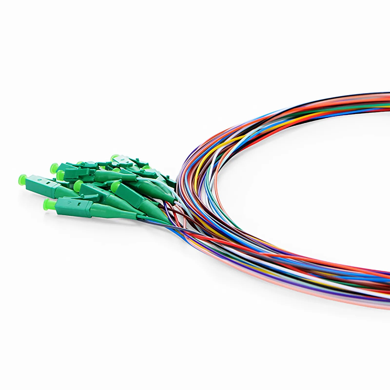 2m (7ft) Fiber Pigtail, LC APC to Unterminated, 12 Fibers, Unjacketed Color-Coded, OS2 Single Mode, PVC (Unrated), 0.9mm, 12-Color