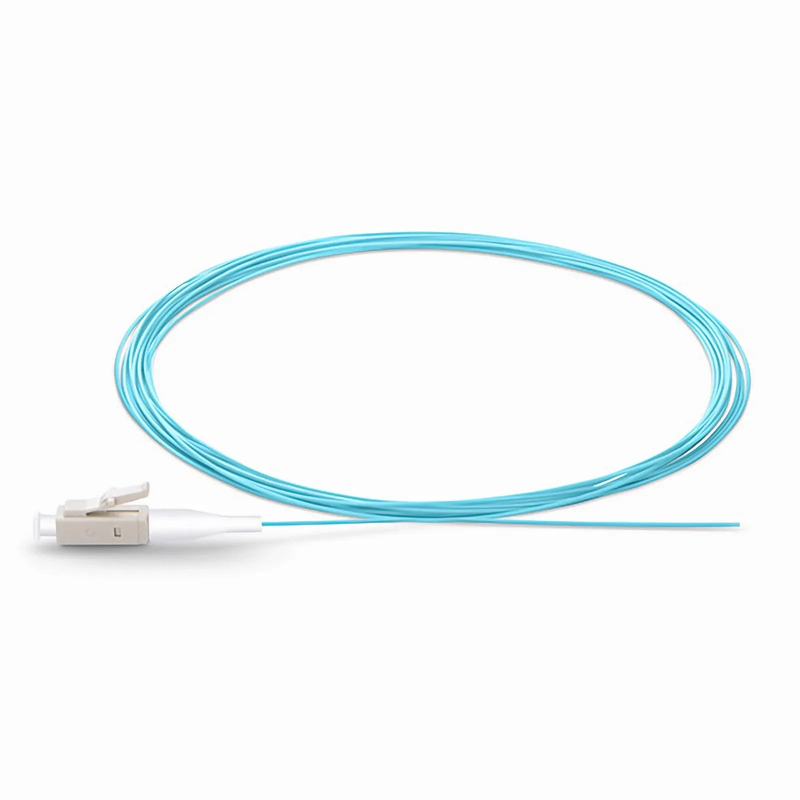 1m (3ft) Fiber Pigtail, LC UPC to Unterminated, Simplex, OM3 Multimode, PVC (Unrated), 0.9mm, Aqua