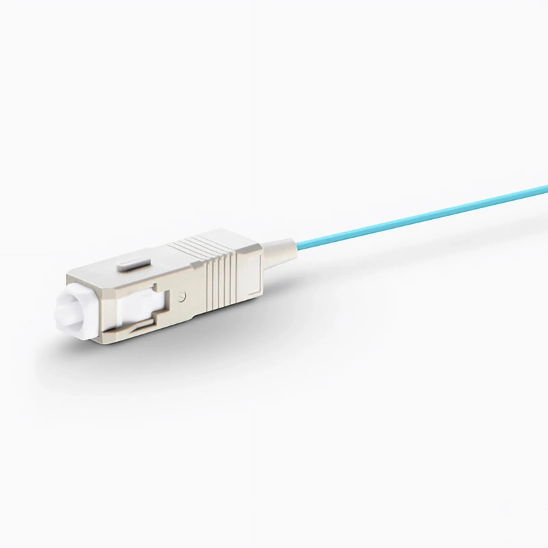 1m (3ft) Fiber Pigtail, SC UPC to Unterminated, Simplex, OM3 Multimode, PVC (Unrated), 0.9mm, Aqua