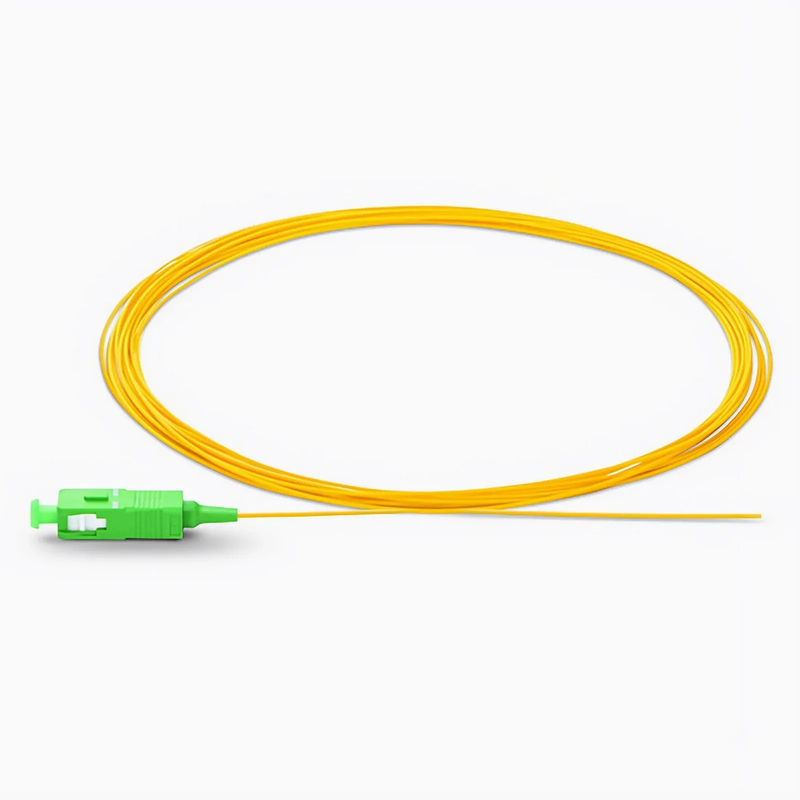 2m (7ft) Fiber Pigtail, SC APC to Unterminated, Simplex, OS2 Single Mode, PVC (Unrated), 0.9mm, Yellow