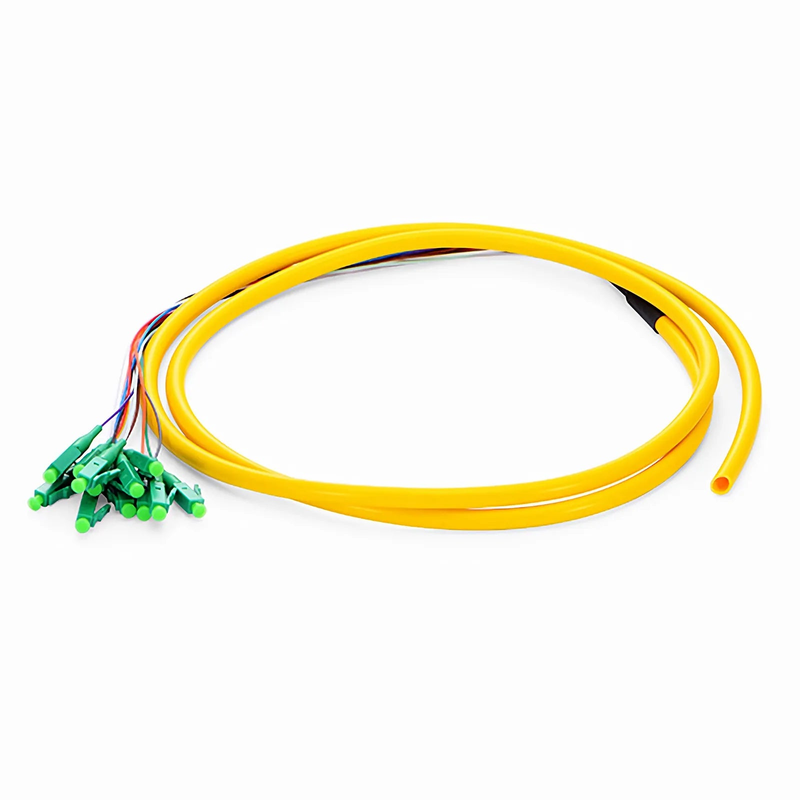 1.5m (5ft) Fiber Pigtail, LC APC to Unterminated, 12 Fibers, Bunch, OS2 Single Mode, PVC (Unrated), 0.9mm, Yellow