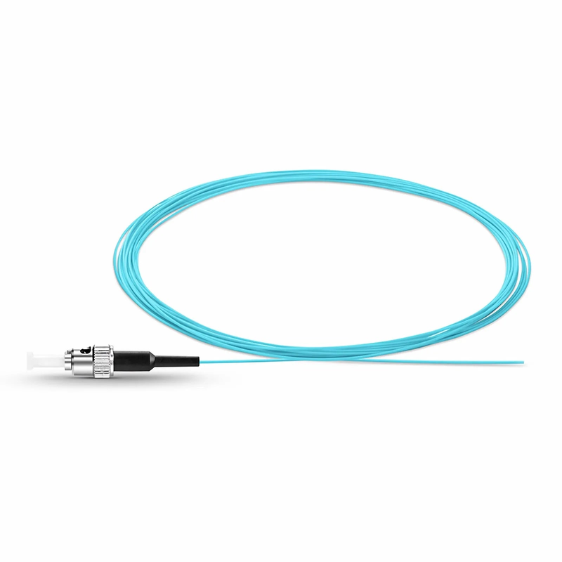 3m (10ft) Fiber Pigtail, ST UPC to Unterminated, Simplex, OM3 Multimode, PVC (Unrated), 0.9mm, Aqua