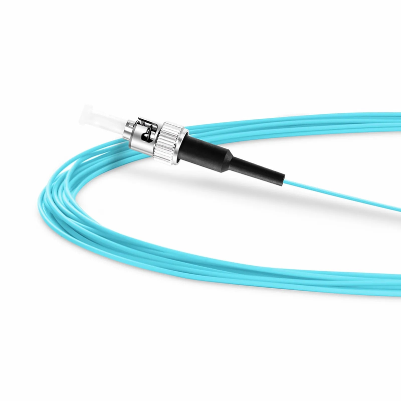 2m (7ft) Fiber Pigtail, ST UPC to Unterminated, Simplex, OM3 Multimode, PVC (Unrated), 0.9mm, Aqua