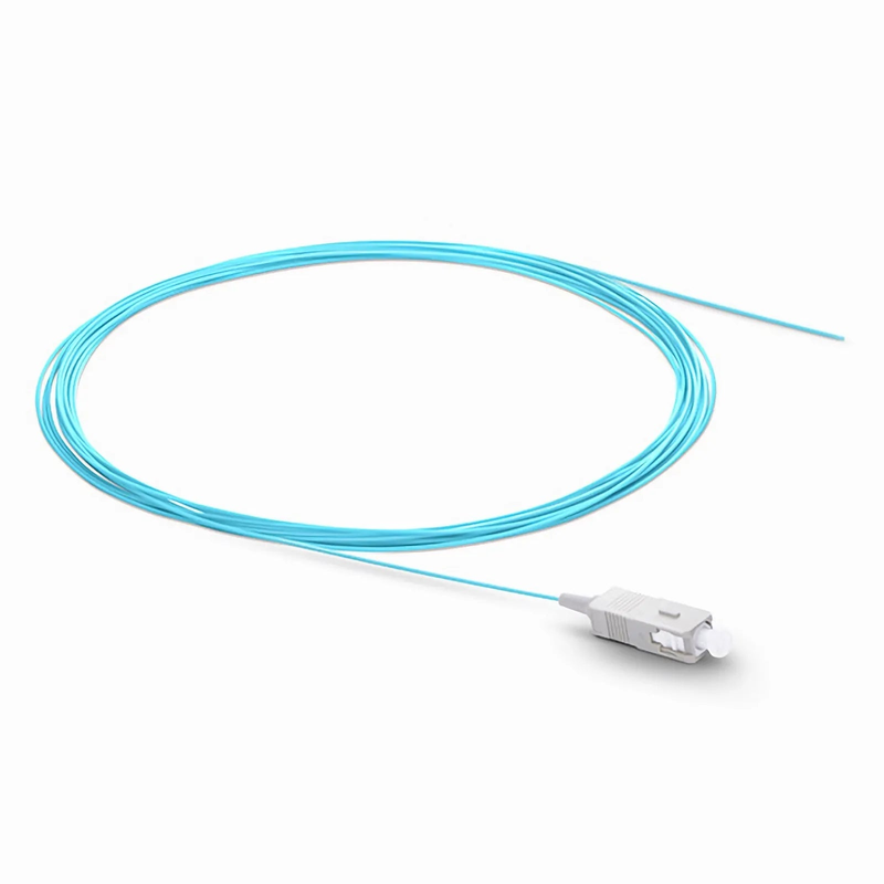 2m (7ft) Fiber Pigtail, SC UPC to Unterminated, Simplex, OM3 Multimode, PVC (Unrated), 0.9mm, Aqua