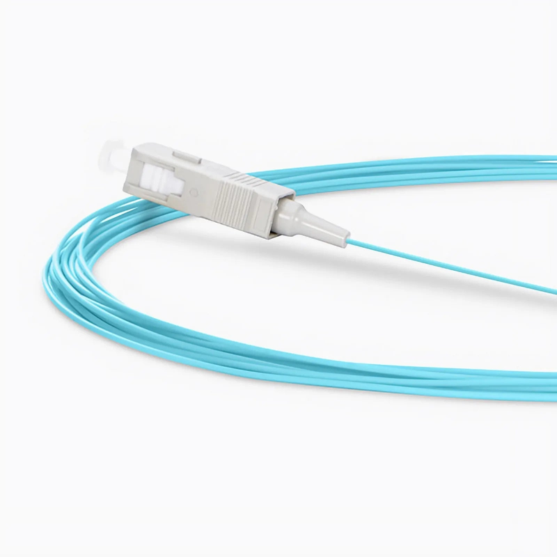 1m (3ft) Fiber Pigtail, SC UPC to Unterminated, Simplex, OM3 Multimode, PVC (Unrated), 0.9mm, Aqua