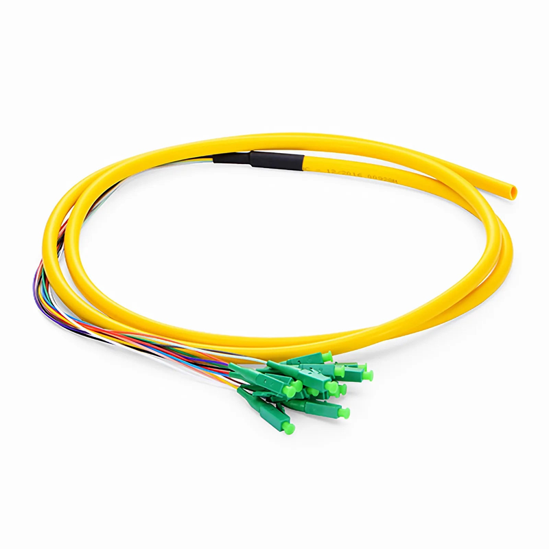 1.5m (5ft) Fiber Pigtail, LC APC to Unterminated, 12 Fibers, Bunch, OS2 Single Mode, PVC (Unrated), 0.9mm, Yellow