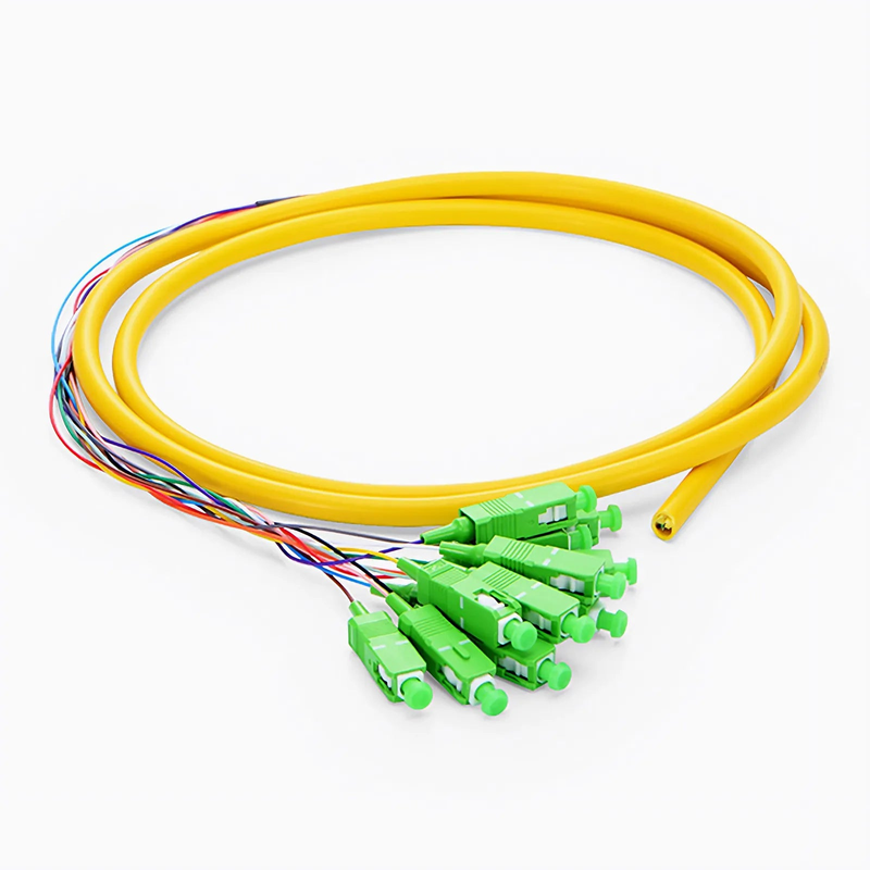 1.5m (5ft) Fiber Pigtail, SC APC to Unterminated, 12 Fibers, Bunch, OS2 Single Mode, PVC (Unrated), 0.9mm, Yellow