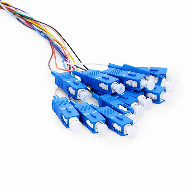 1m (3ft) Fiber Pigtail, SC UPC to Unterminated, 12 Fibers, Unjacketed Color-Coded, OS2 Single Mode, PVC (Unrated), 0.9mm, 12-Color