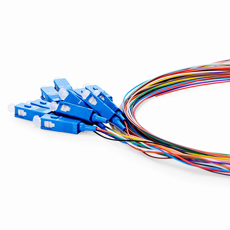 1m (3ft) Fiber Pigtail, SC UPC to Unterminated, 12 Fibers, Unjacketed Color-Coded, OS2 Single Mode, PVC (Unrated), 0.9mm, 12-Color