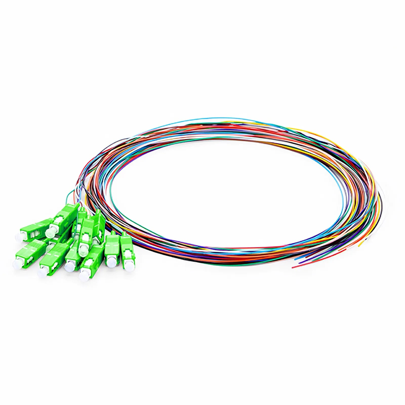 1m (3ft) Fiber Pigtail, SC APC to Unterminated, 12 Fibers, Unjacketed Color-Coded, OS2 Single Mode, PVC (Unrated), 0.9mm, 12-Color