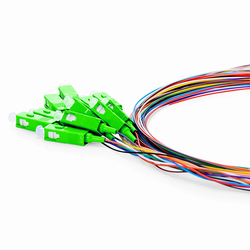 1m (3ft) Fiber Pigtail, SC APC to Unterminated, 12 Fibers, Unjacketed Color-Coded, OS2 Single Mode, PVC (Unrated), 0.9mm, 12-Color