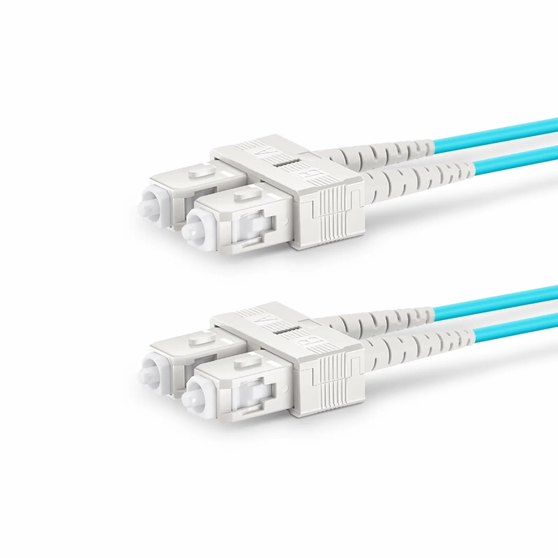5m (16ft) Fiber Patch Cable, 2 Fibers, SC UPC Duplex to SC UPC Duplex, Multimode (OM4), Riser (OFNR), 1.6mm, Tight-Buffered, Aqua