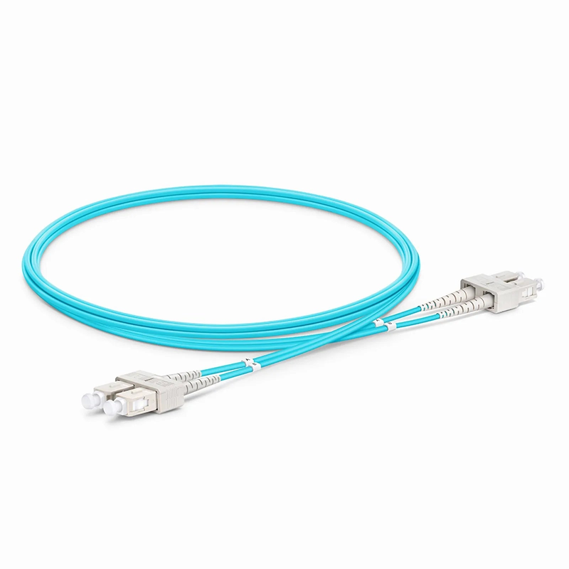 2m (7ft) Fiber Patch Cable, 2 Fibers, SC UPC Duplex to SC UPC Duplex, Multimode (OM4), Riser (OFNR), 1.6mm, Tight-Buffered, Aqua