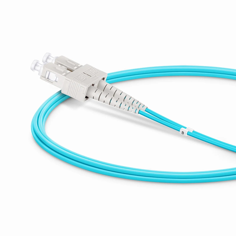 2m (7ft) Fiber Patch Cable, 2 Fibers, SC UPC Duplex to SC UPC Duplex, Multimode (OM4), Riser (OFNR), 1.6mm, Tight-Buffered, Aqua