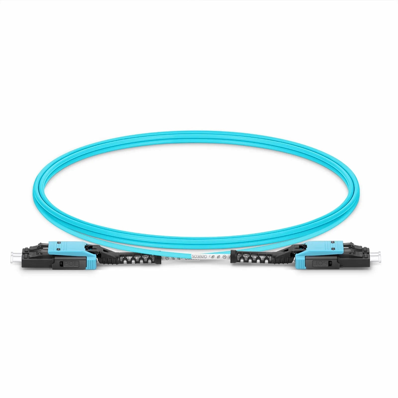 2m (7ft) Fiber Patch Cable, 2 Fibers, LC UPC Duplex to LC UPC Duplex Flat Clip with Push-Pull Boot Uniboot, Multimode (OM4), Riser (OFNR), 2.0mm, Aqua