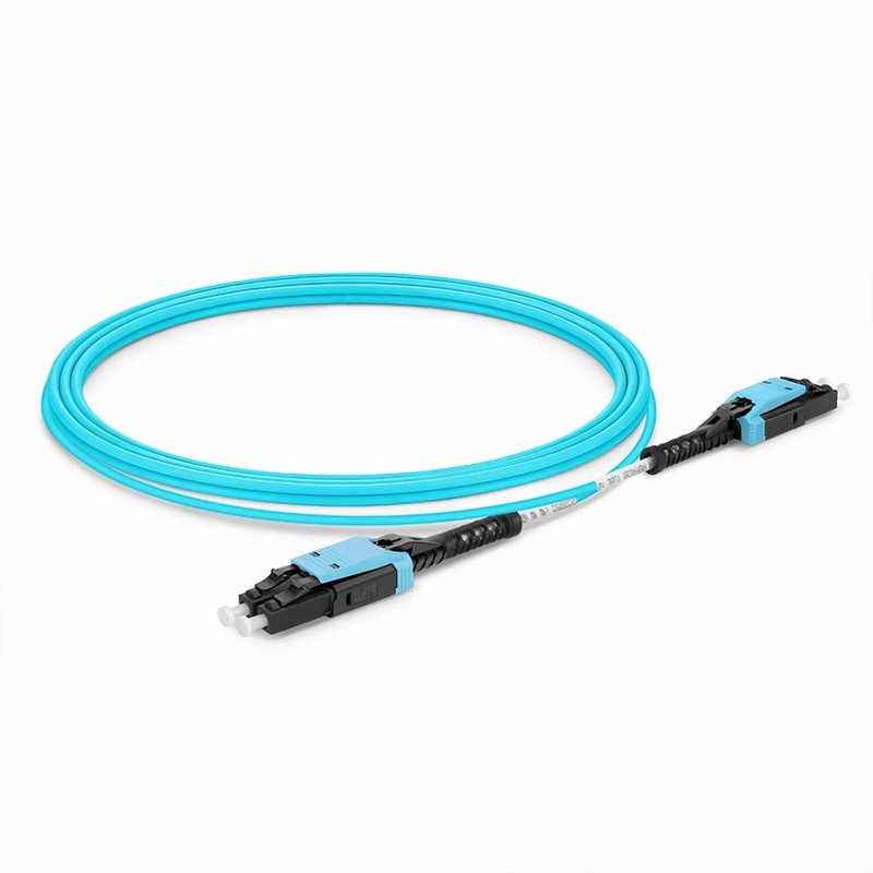 3m (10ft) Fiber Patch Cable, 2 Fibers, LC UPC Duplex to LC UPC Duplex Flat Clip with Push-Pull Boot Uniboot, Multimode (OM4), Riser (OFNR), 2.0mm, Aqua