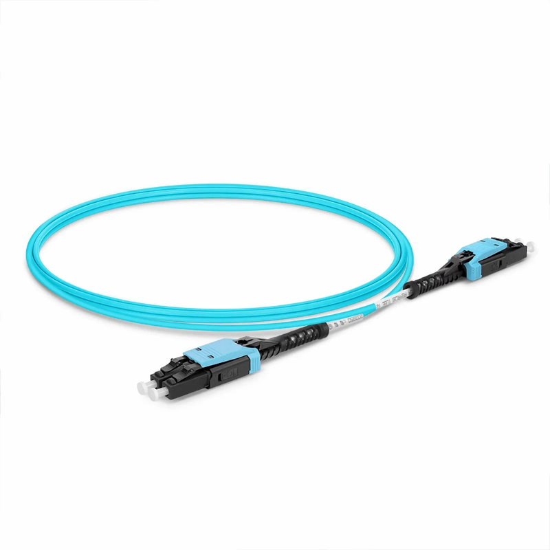 1m (3ft) Fiber Patch Cable, 2 Fibers, LC UPC Duplex to LC UPC Duplex Flat Clip with Push-Pull Boot Uniboot, Multimode (OM4), Riser (OFNR), 2.0mm, Aqua